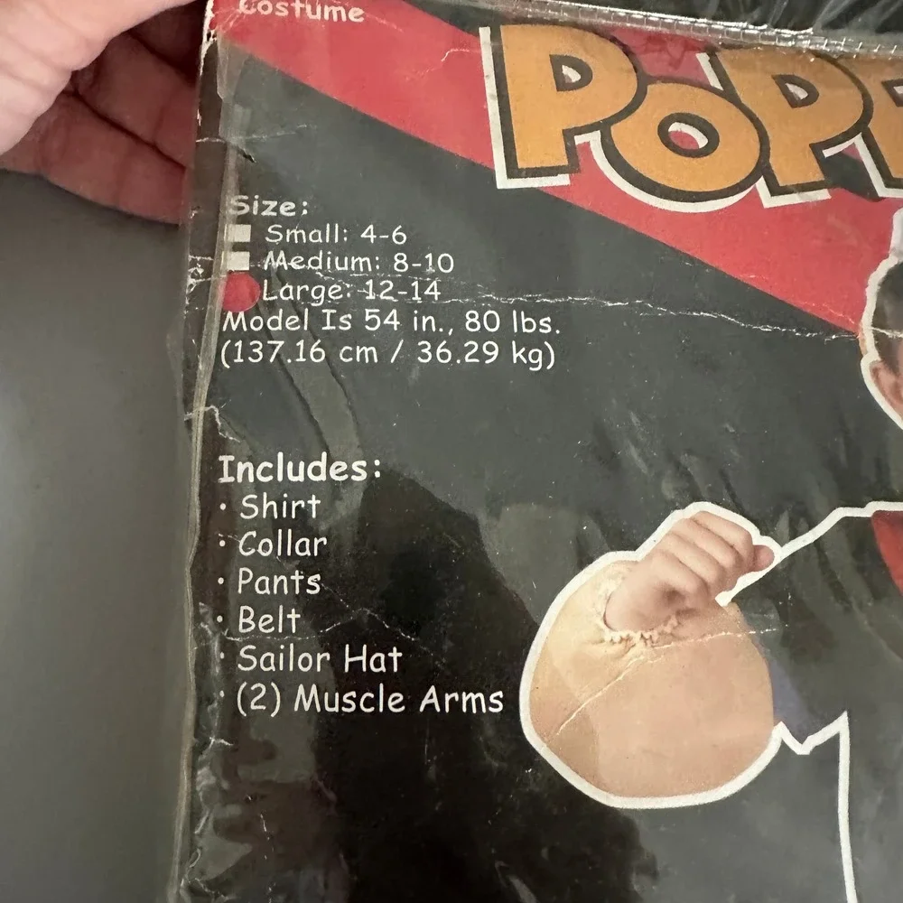 Popeye the Sailor Man Costume Kids Large 12-14 Fun World Muscle Arms 2011 New